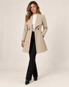 Olivia wool look wrap coat in apricot, front view