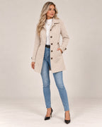 Claire tailored coat in beige, full length