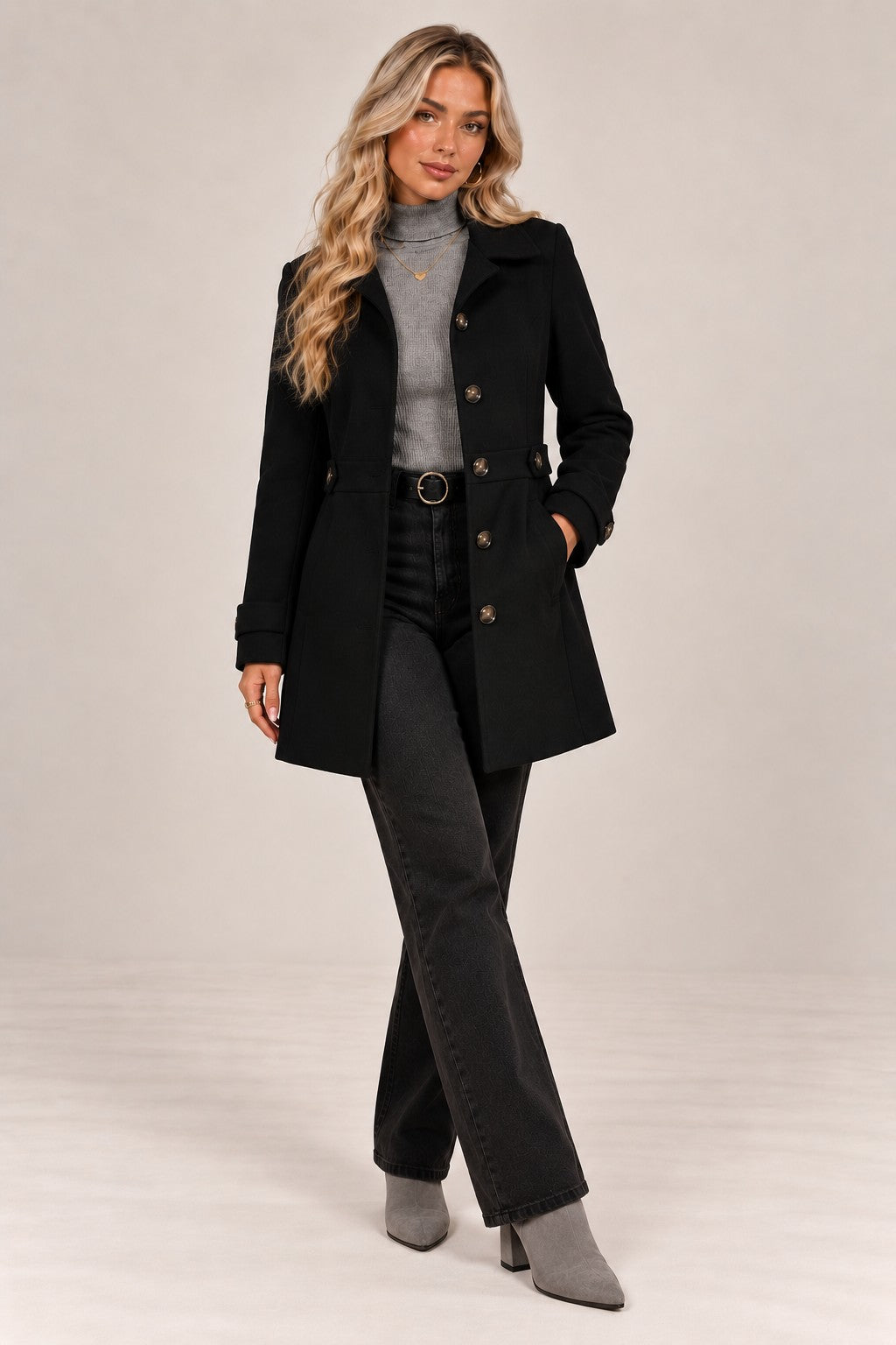 Claire tailored coat in black, full length