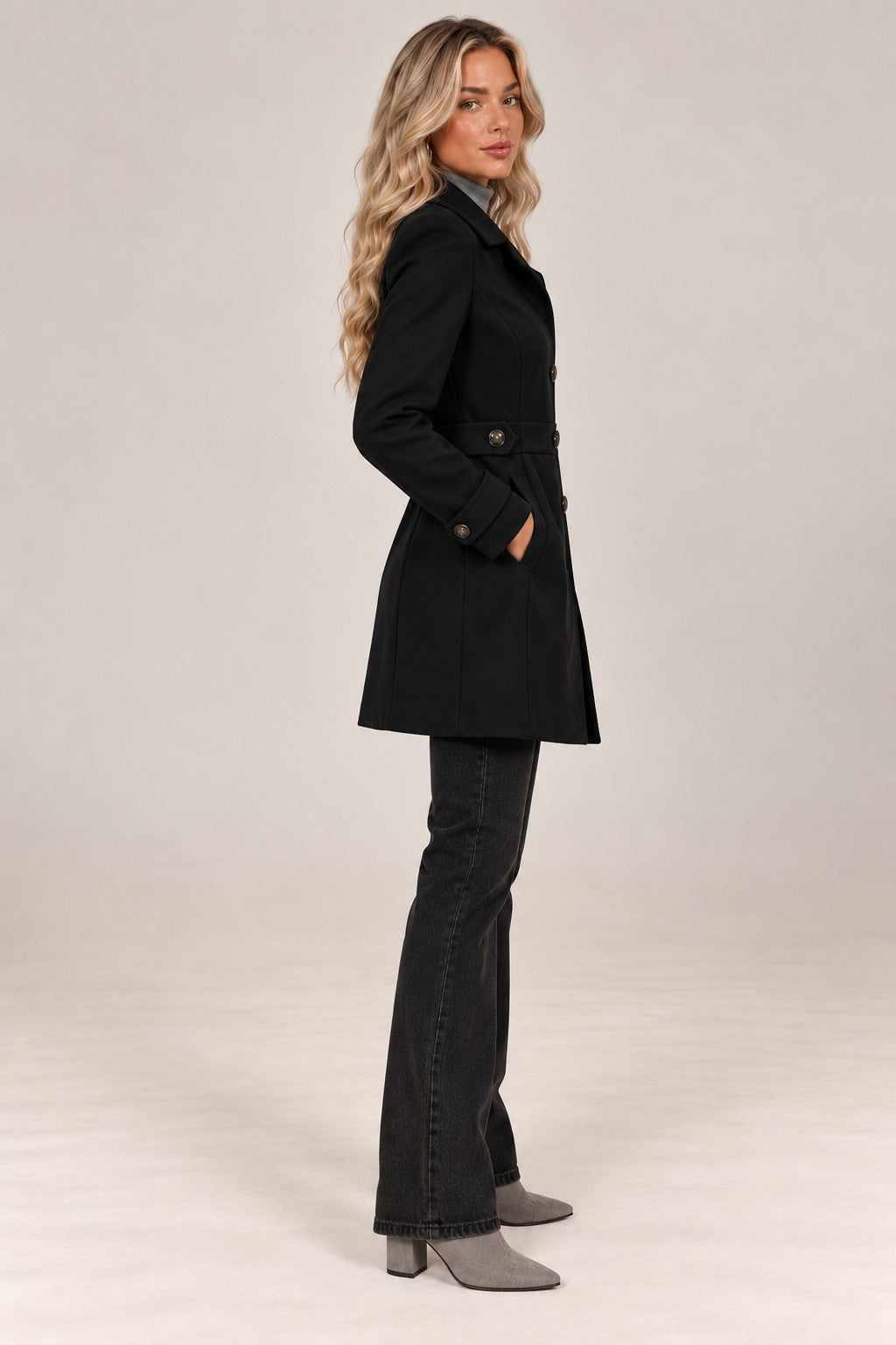 Claire tailored coat in black, side view