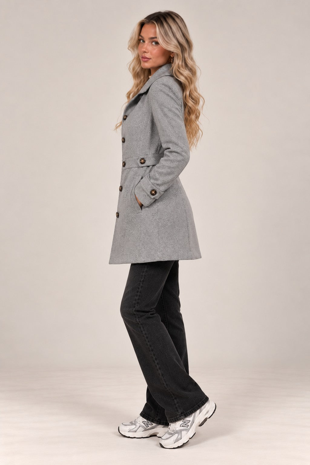 Claire tailored coat in grey, side view