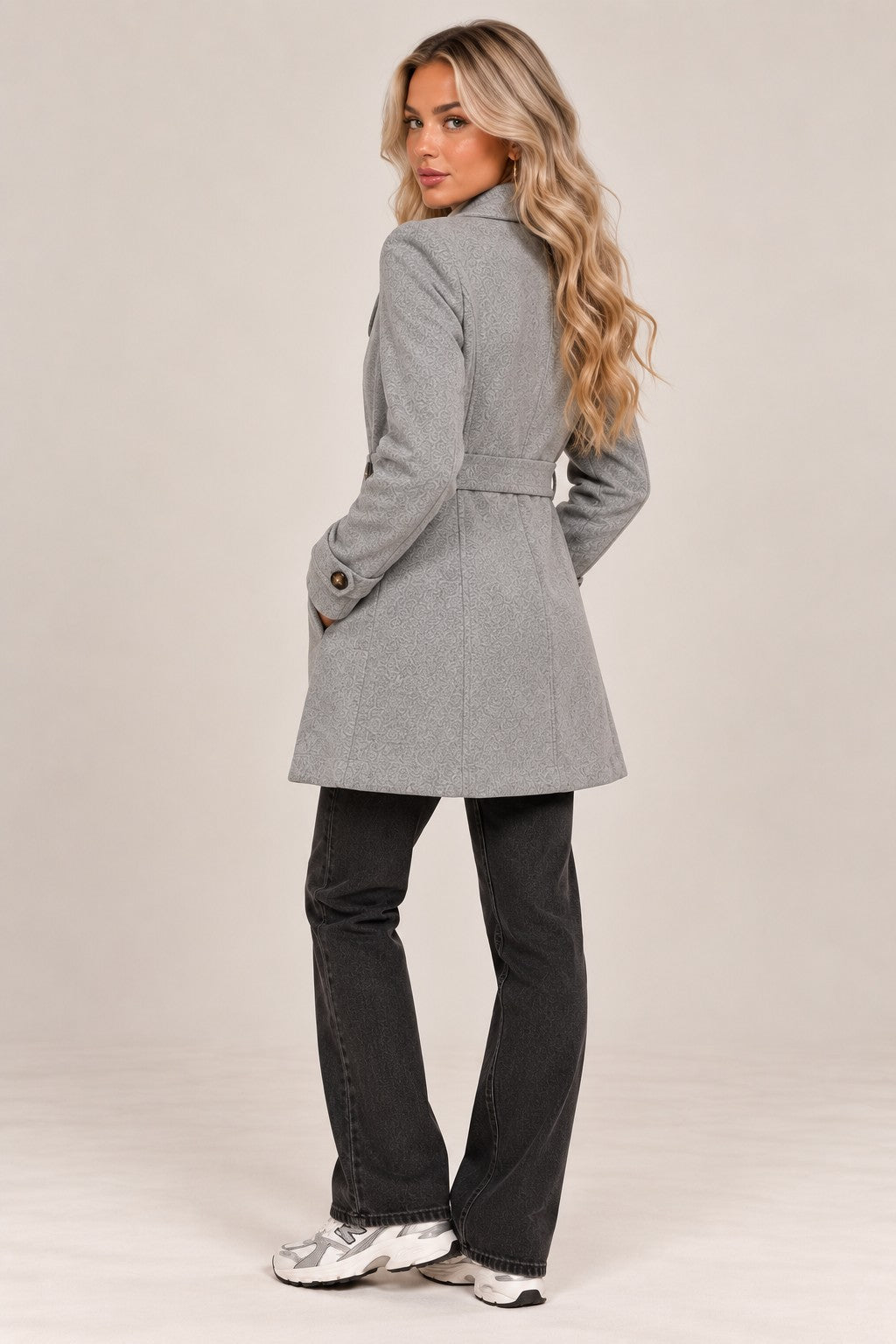 Claire tailored coat in grey, back view