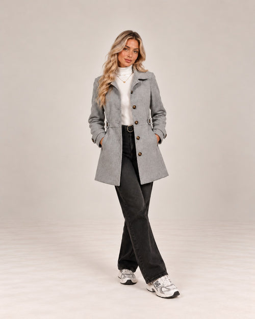 Claire tailored coat in grey, full length