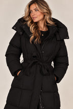 Isabella puffer jacket in black, front view