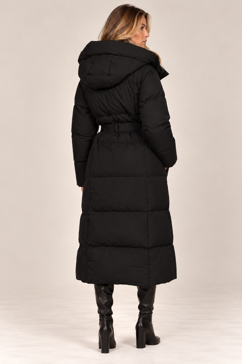 Isabella puffer jacket in black, back view