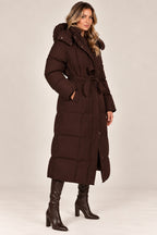 Isabella puffer jacket in brown, side view