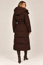 Isabella puffer jacket in brown, back view