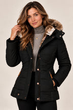 Louise puffer jacket in black, front view