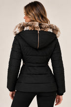 Louise puffer jacket in black, back view