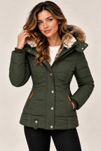 Louise puffer jacket in green, front view
