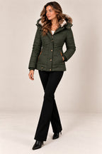 Louise puffer jacket in green, full length