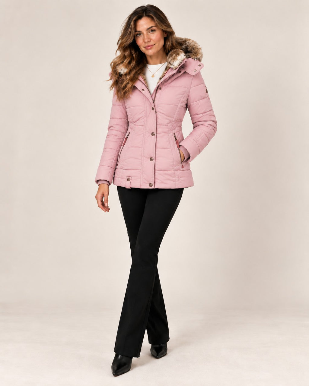Louise puffer jacket in light pink, full length