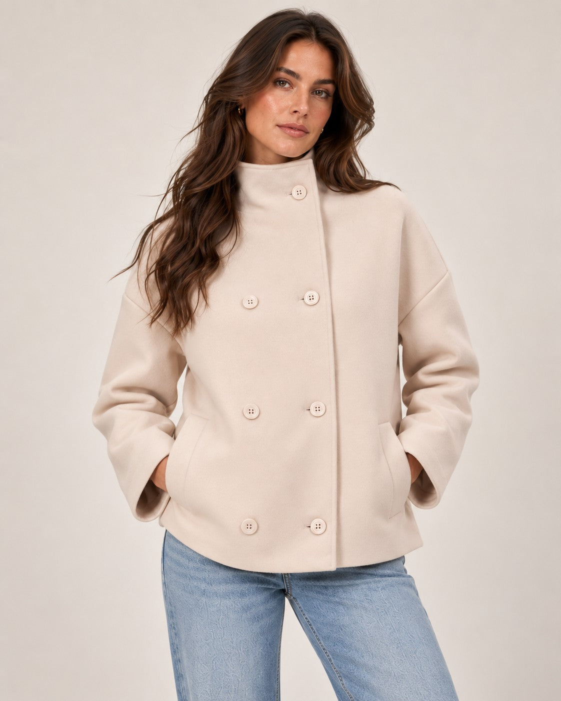 Lucy wool coat in beige, front view