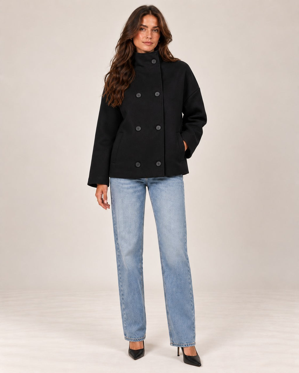 Lucy wool coat in black, full length